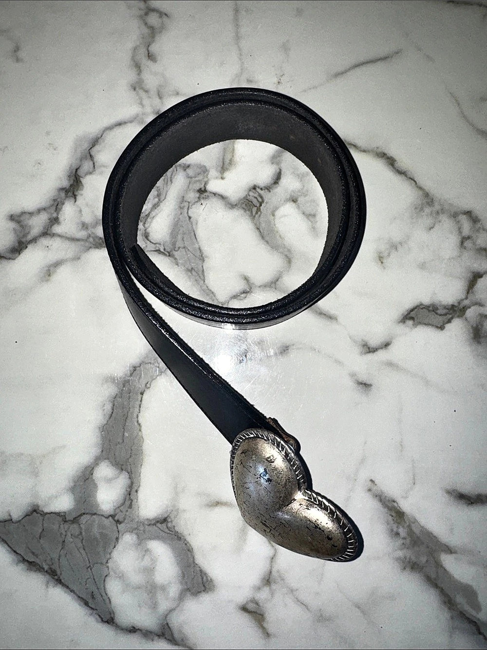 Vintage Heart Buckle Belt in Black Leather